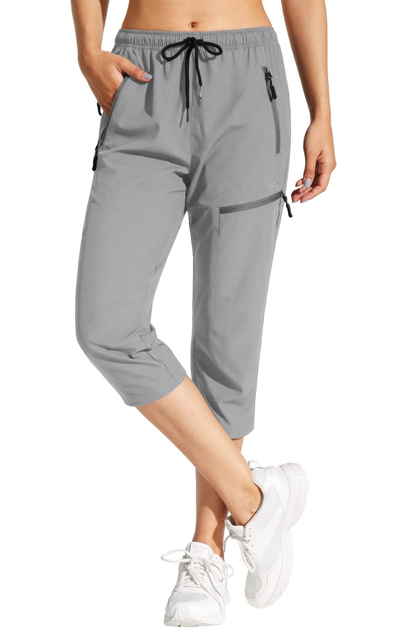 MOCOLY Women's Hiking Capris Pants Outdoor Lightweight Quick Dry Water Resistant SPF UPF 50 Cargo Pants with Zipper Pockets Light Grey XXL - Image 1